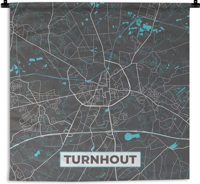 Wandkleed - Wanddoek - Stadskaart – Grijs - Kaart – Turnhout – België – Plattegrond - 180x180 cm - Wandtapijt