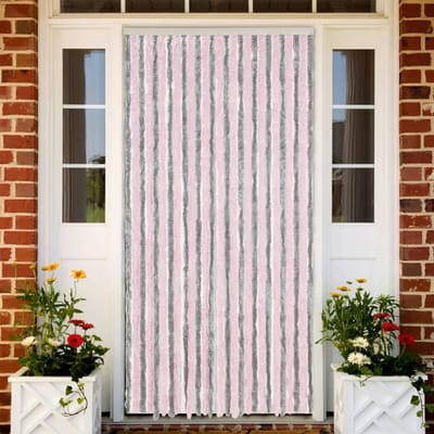 vidaXL - Vliegengordijn - 118x220 - cm - chenille - zilvergrijs - en - roze
