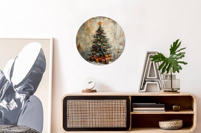 WallCircle - Wandcirkel - Muurcirkel - Kerstboom - Vintage - Kerst - Cadeau - Aluminium - Dibond - 30x30 cm - Binnen en Buiten
