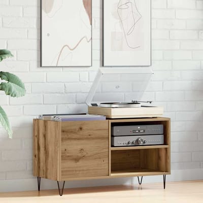 vidaXL - Platenkast - 84,5x38x48 - cm - bewerkt - hout - artisanaal - eikenkleur