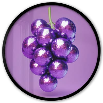 Poster in lijst Rond - Fotolijst 40x40 cm - Posters - Druif - Disco - Glitter - Paars - Ronde posterlijst zwart - Decoratie - Wanddecoratie woonkamer - Muurdecoratie slaapkamer