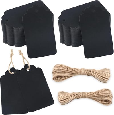 Cadeaulabels Kraftpapier - Hangers Kaartjes - Decoreren Geschenken - Dubbelzijdig Blanco - 100 Stuks - Zwart