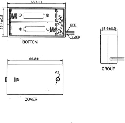 Batterijhouder - 2x AA Mignon - Camera Apparatuur - Aan/uit schakelaar - 68 x 49 x 22 cm - Zwart