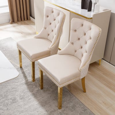 REDOM Eetkamerstoel - Met Ringgreep En Verstelbare Voetjes - Modern - Fluweel En Metaal - Beige - 50,5 x 45 x 95 cm