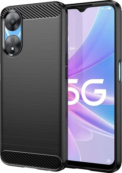 Geborsteld TPU Hoesje Geschikt voor Oppo A58 5G / A78 5G | Beschermhoes | Back Cover | Flexibel TPU | Stijlvol Carbon | Dun | Zwart