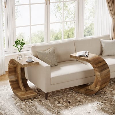 Tribesigns - Set van 2 Bijzettafel - Bedtafel - Zijtafel - C-vormig - 70 x 30 x 65 cm - Nachtkastje Kleine Salontafel voor Woonkamer Slaapkamer - Bruin