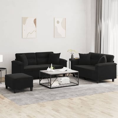 vidaXL - 3-delige - Loungeset - met - kussens - microvezelstof - zwart