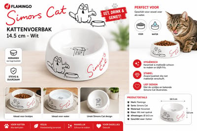 Flamingo Simon’s Cat Kattenvoerbak Keramiek – 14.5 cm – Wit – Katten Voerbak & Waterbak – Premium Design