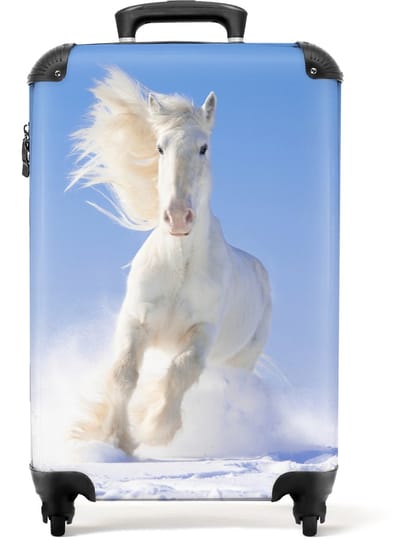 NoBoringSuitcases.com - Koffer - Paard - Wit - Sneeuw - Winter - Kinderen - Past binnen 55x40x20 cm en 55x35x25 cm - Trolley handbagage - Valiezen met wieltjes volwassenen - Reiskoffer op wielen - Rolkoffer lichtgewicht