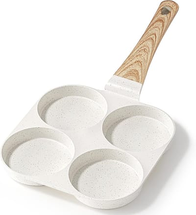 Koekenpan Met Vakken - Omeletpan Koekenpan - Ontbijt Maken - Drie Gelijkmatige Vakken - 4 Gaten - Wit