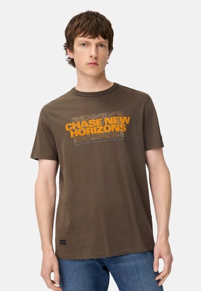 camel active T-shirt met ronde hals van puur katoen - Maat menswear-M - Donkerbruin