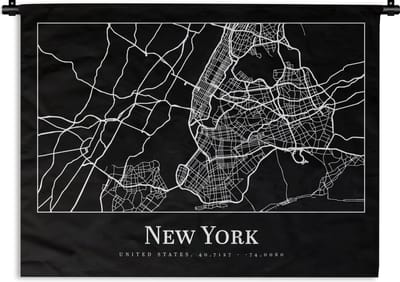 Wandkleed - Wanddoek - Kaart - New York - Stadskaart - Plattegrond - 120x90 cm - Wandtapijt