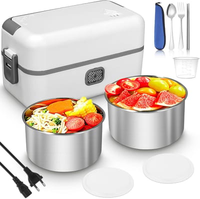 200W verwarmde gamelle met bestek en verwarmtas, 220V roestvrijstalen verwarmde lunchbox, isotherme box voor warm eten, geschikt voor kantoor, picknick, caravan