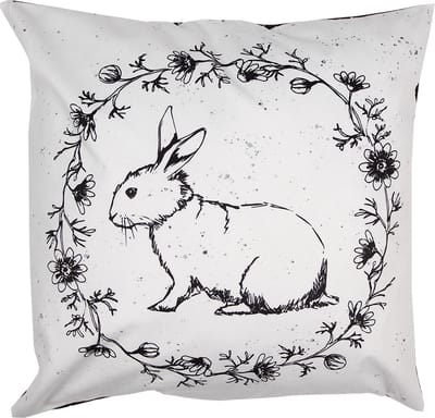 Clayre & Eef Kussenhoes 45x45 cm Wit Zwart Polyester Konijn