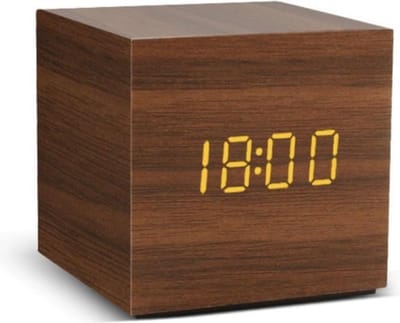 TIN-IN Digitale Tafelklok - Bureauklok met Houtlook- Wooden look - Donker hout + Witte cijfers - Wekker - Slaapkamer en Bureau