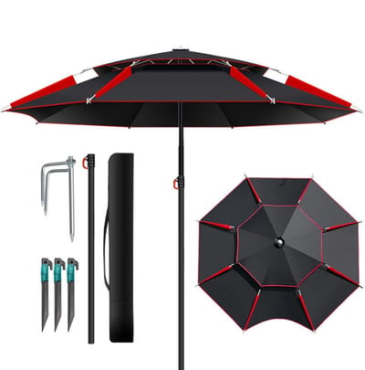 Visparaplu - Buitenparaplu Terrasparasol - Bescherming tegen zon - Dubbellaags Oxford stof - 18 meter diameter - Rood en zwart
