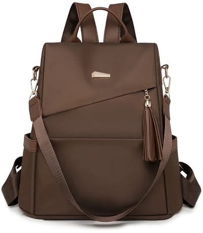 Nylon Dames Rugtas / Schoudertas – Anti Diefstal – Waterdichte & Slijtvaste Rugzak met Verstelbare Schouderbanden – Lichtgewicht Tas met Meerdere Vakken – 30×11×32 cm – Kleur Donker Bruin