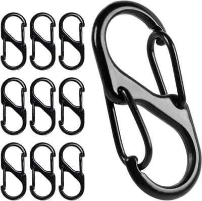 Set van 10 Mini S Carabiner Haken, Metalen Dubbele Carabiners, Compacte Haakjes voor Sleutels en Outdoor Activiteiten, 31 mm
