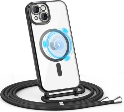 Casemania Hoesje Geschikt voor Apple iPhone 15 - Zwart - Siliconen Back Cover met Koord - Geschikt voor MagSafe - Telefoonhoesje met Koord - Crossbody Lanyard Cord Case