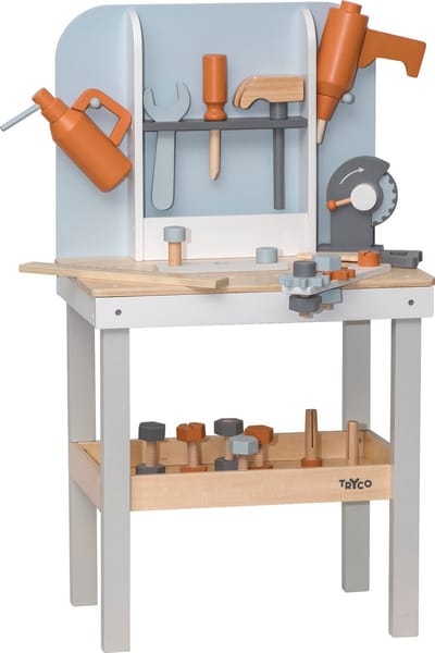 Tryco Houten Werkbank - Houten Speelgoed - Werkbank met Gereedschap en Bouten - Stimuleert Motoriek en Fantasierijk Spel - Vanaf 3 Jaar