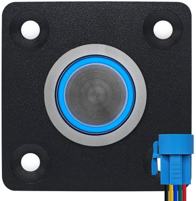 ProRide Metalen drukschakelaar Inbouwpaneel 12V ON-OFF - 19mm - met Aansluitkabel - 12V/24V - LED indicatie Blauw