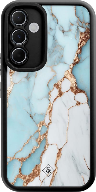 Casimoda® hoesje - Geschikt voor Samsung Galaxy A55 - Marmer Lichtblauw - Zwart TPU Backcover - Marmer - Blauw