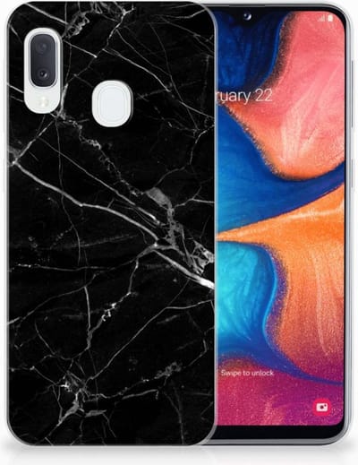Samsung Galaxy A20e TPU Siliconen Hoesje Marmer Zwart - Origineel Cadeau Vader