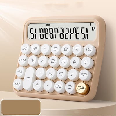 Mechanische Rekenmachine - Grote Knop - Kantoor School Thuis - Anti-slip Onderkant - 12 Cijfers - Melk Thee Kleur