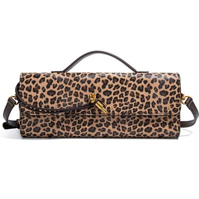 Draag een vintage luipaardprint trendy handtas voor een dinerfeest, een schoudertas voor een vintage baguette black