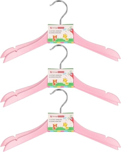 Stevige kledinghangers voor kinderen 8x stuks hout - Lichtroze klerenhangers