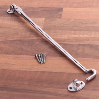 Grote Hut Haak - Deurhouder Grendel - Poorten Open Houden - Stille Werking Draaibaar - 30cm Armlengte - Verchroomd