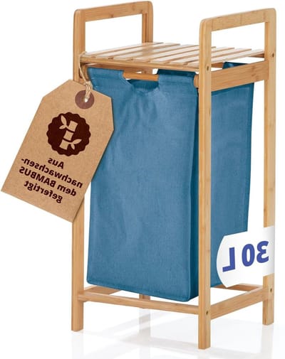 Bamboe Wasmand - Wasverzamelaar Vuile Wasbak - Kleding Opbergen - Uittrekbare Waszak - Smal - Blauw