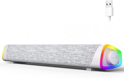 Computerluidsprekers, Bedrade USB-aangedreven Bluetooth V5.3 PC Sound Bar, Kleurrijke LED-verlichting met schakelknop, Computer SoundBar voor Desktop