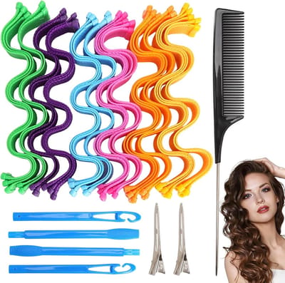 35-delige Set voor Krullen en Golven, Haar Krul Wraps met Styling Haken voor Alle Haartypes, Ideaal voor Nachtelijke Styling en Spiralen