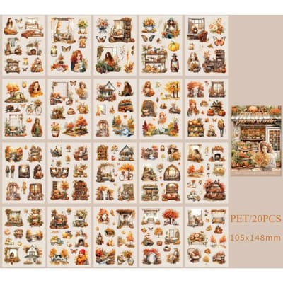 20 Vellen PET Stickers Seizoensserie PET Decoratieve Stickers Dagboek Meisjes Scrapbooking Materiaal Decor Album Kantoorartikelen Stickers