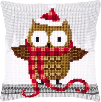 Vervaco - Kruissteekkussen kit - Kerst - Uil met muts - PN-0149312 - Borduren - Borduurpakket - Borduurpakket volwassenen - Borduurpakket kind