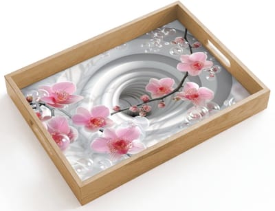 Dienblad hout 40x30 cm - Schootdienblad - Bloemen - Tunnel - Abstact - 3D effect - Borrelplank rechthoek - Plateau dienbladen