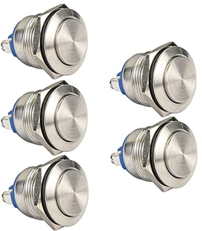 5 Stuks 19mm Waterdichte Momentary Drukknop 5A 12V/24V/125V/250VAC