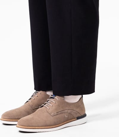 No Stress - Heren - Taupe suède veterschoenen - Maat 40