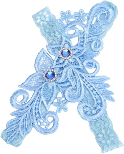 Bruiloft Kousenband - Bruids Accessoire - Speciale Gelegenheid - Strass en Bloem Decoratie - Omtrek 40cm - Zwart met Blauw