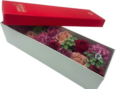 Zeepbloemen Lange Doos Geschenk Set - Vintage Rozen Rood & Roze - Zeep Bloemen - Cadeau Set