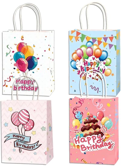 Dailygoods- Cadeauzakjes 4 stuks - Papieren Zakjes met Handgrepen - Kraftpapier - 16 x 8 x 22 cm - Kinderen - Verjaardagsfeestjes - Milieuvriendelijk - Geschenkzakjes