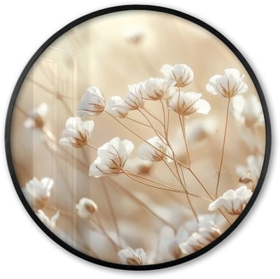 Poster in lijst Rond - Fotolijst 60x60 cm - Posters - Wilde - Bloemen - Wit - Ronde posterlijst zwart - Decoratie - Wanddecoratie woonkamer - Muurdecoratie slaapkamer