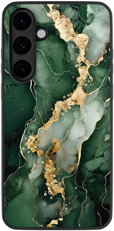 Leuke Telefoonhoesjes - Hoesje geschikt voor Samsung Galaxy S25 FE - Marmer groen goud - Backcover zwart - Marmer - Groen, Goud