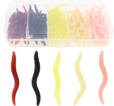 SnelShoppen - 150 Pcs Soft Fishing Lures Trout Worm Aas Lifelike Fake Worm Plastic Aas 1.5 inch Voor Zoetwatervissen, Vissen, Outdoor, Recreatie