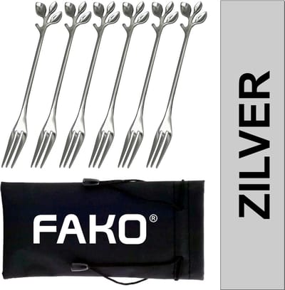 Fako Bijoux® - Dessertvork - Amuse Vork - Blaadjes - Vork - Vorkjes - RVS - Zilverkleurig - 6 Stuks