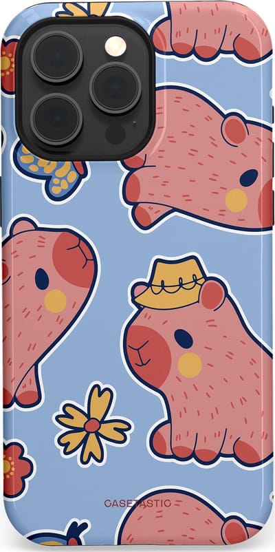 Casetastic Hoesje Geschikt voor Apple iPhone 15 Pro Max Magsafe - Stijlvolle Beschermende Duo-layer Case - Capibara geluk