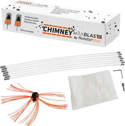 Maxblast Nylon elektrische schoorsteen borstel - 8 meter - schoorsteenveger - roterende booraandrijving - GRATIS stofzeil en opbergzak