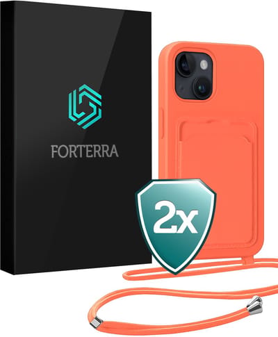 Hoesje Geschikt voor iPhone 13 Pashouder Case Siliconen Hoes Met Koord - Hoes Geschikt voor iPhone 13 Met Telefoonkoord Hoesje Back Cover Met Pasjeshouder - Papaya - 2 PACK
