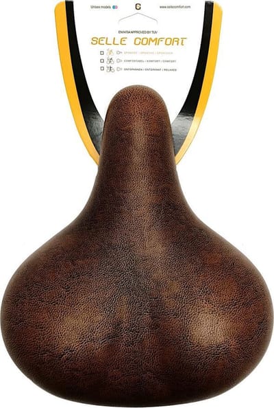 Selle Comfort Zadel, Retro medium bruin. Vacuum gesealed met hangveren, zonder strop (hangverpakking)